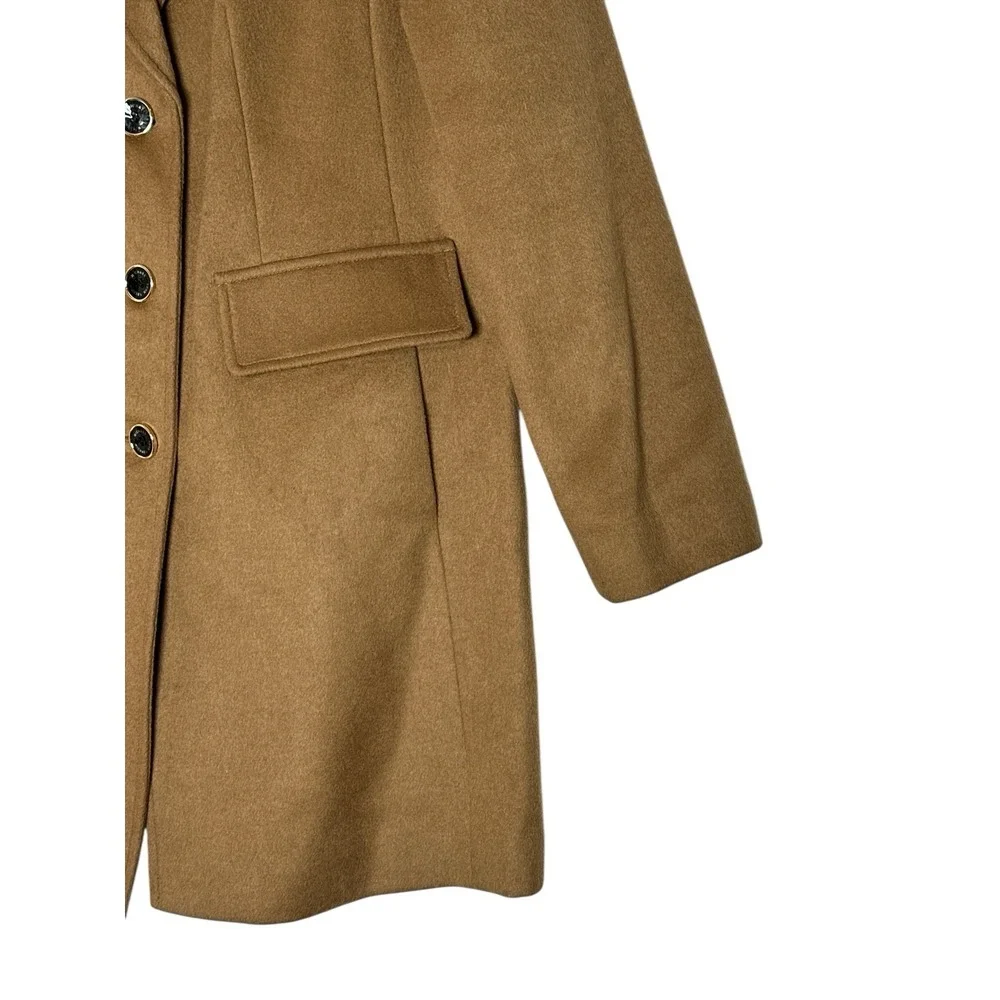 MICHAEL KORS trench coat women's Large Dark Camel Wool Blend Outdoor Career NWOT